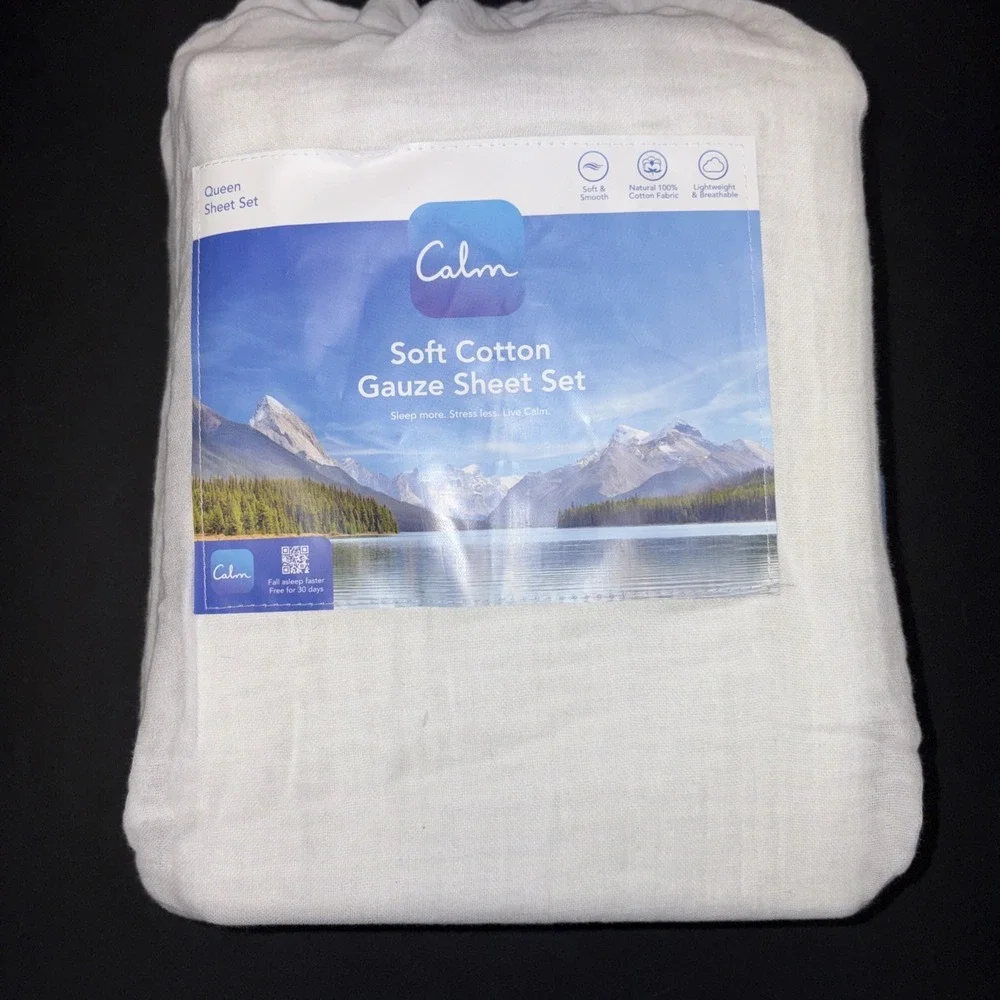 Calm White Soft Cotton Gauze Sheet Set Size Queen 20735